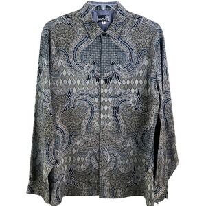 Sida Mukti Indonesian Garuda Birds Button Long Sleeve Batik Shirt L VTG READ